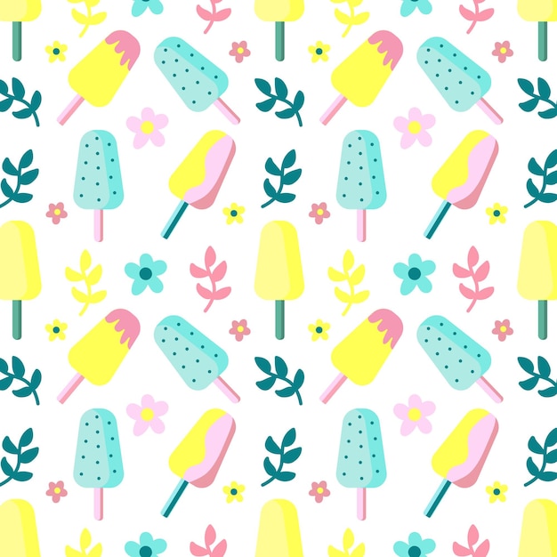 Helado multicolor sobre un patrón de fondo blanco