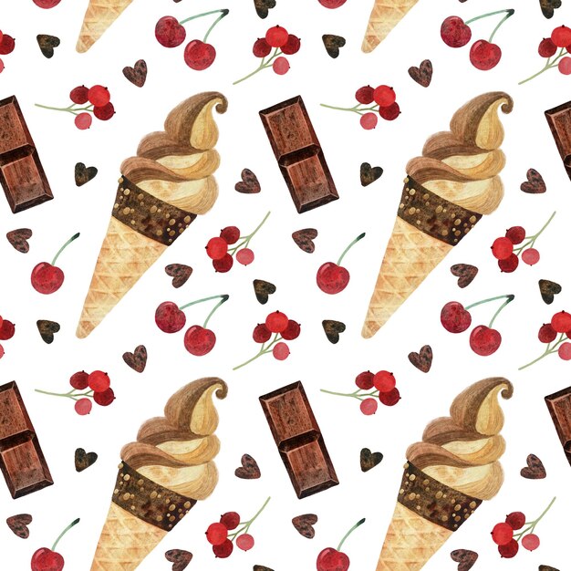 Helado de patrones sin fisuras con chocolate y bayas producto clipart comida de postre premium