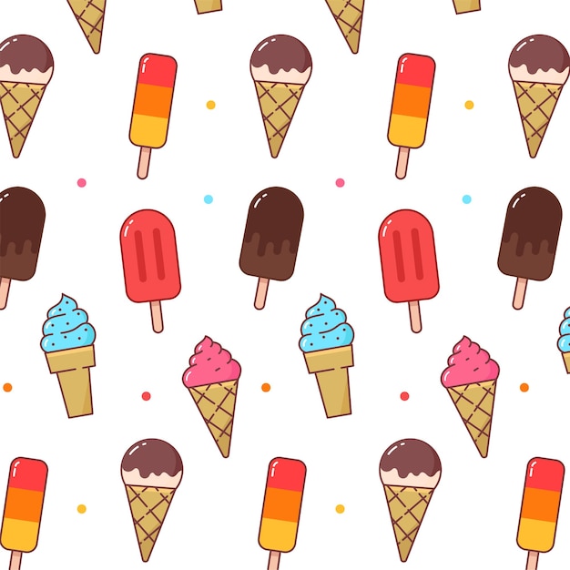 Helado de patrones sin fisuras en estilo de dibujos animados sobre fondo blanco