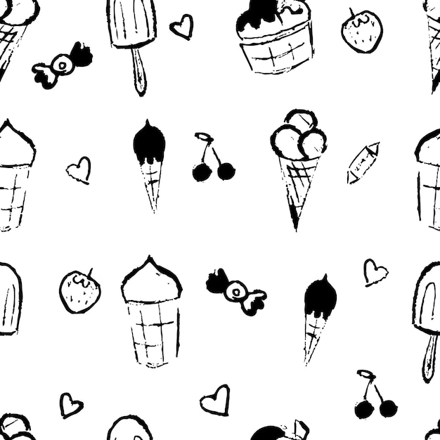 Helado de patrones sin fisuras paleta de helado dibujado a mano garabato cono Stock vector negro