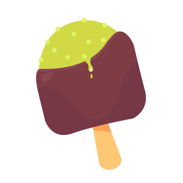 helado de pistacho en glaseado de chocolate en una paleta de palo