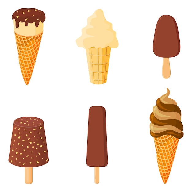 Helado Postre dulce de verano Ilustración vectorial Un conjunto de helados con diferentes sabores