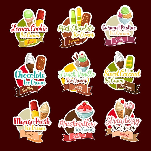 Helado postres vector pegatinas