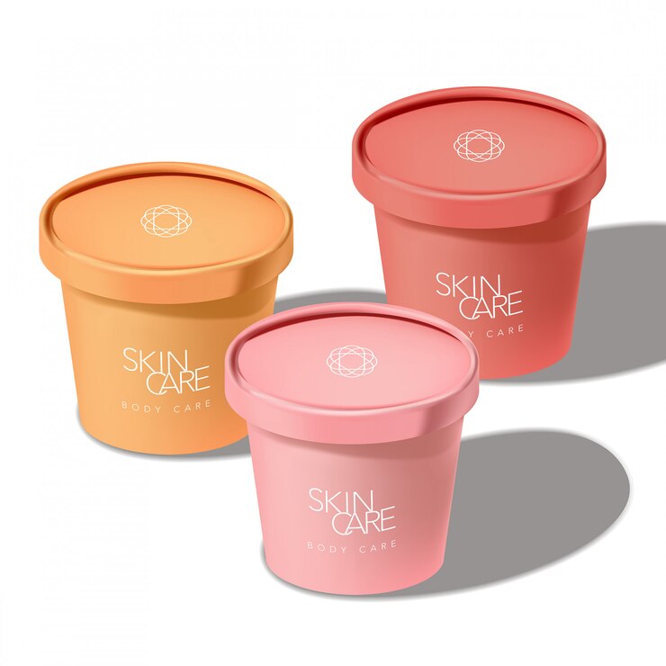 Helado reciclable Vaso de papel Tarro para comida Merienda Cosméticos Cuidado de la piel Cuidado de la salud Ilustración 3D Sol