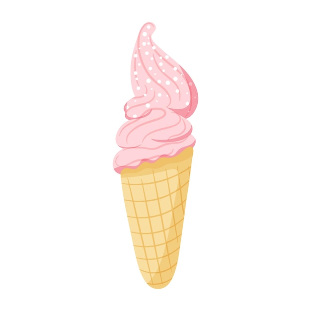 Helado rosa en cono de galleta