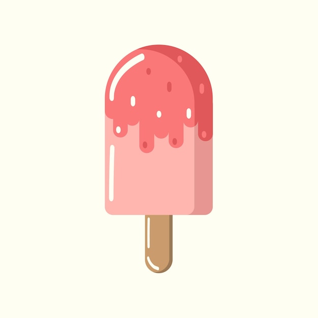 Vector helado rosa frío en un palo con glaseado rosa y salpicaduras con resaltos objeto vectorial eps10