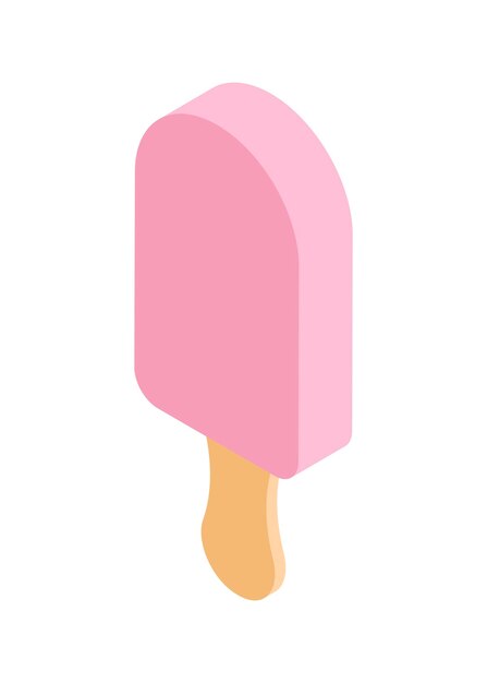 Helado rosa en palo de madera cubierto por glaseado minimalista ilustración vectorial isométrica