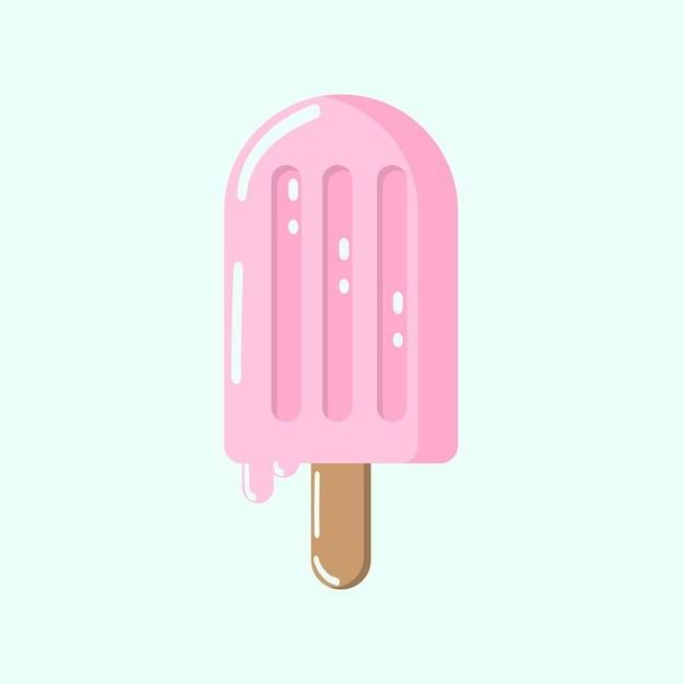 Helado rosa en un palo sobre un fondo azul con luces y sombras que se derrite en el sol