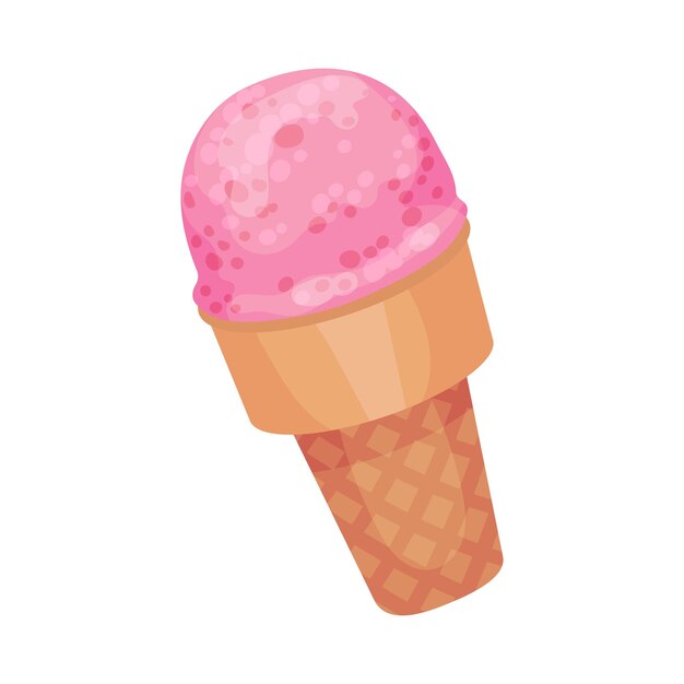 Helado rosa en una taza de gofres Ilustración vectorial sobre un fondo blanco