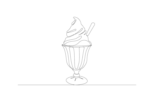 Helado servido en un dibujo de línea continua de vidrio Helado en un vector de contorno de vidrio
