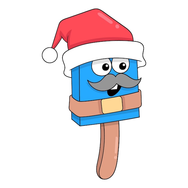 Helado con sombrero de fiesta de navidad doodle icono imagen kawaii