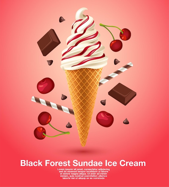 Vector helado suave de black forest sundae