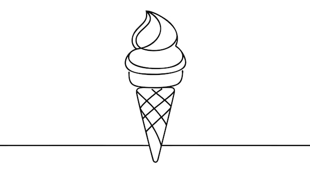 Helado suave en cono de gofre en estilo de dibujo de línea continua Dibujo de línea negra sobre fondo blanco Ilustración vectorial