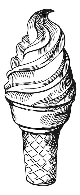 Vector helado suave en gofre postre dulce grabado aislado sobre fondo blanco