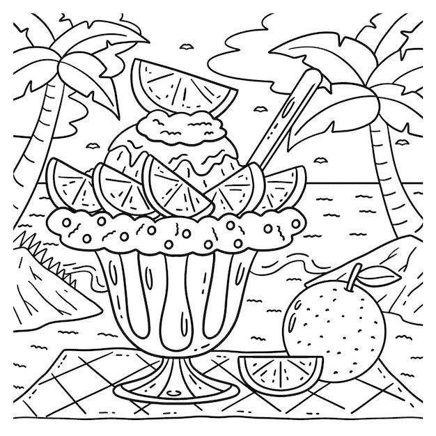 El helado de sundae de naranja aislado página de colorear