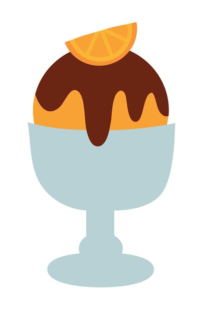 Helado en taza de vidrio con chocolate y naranja Alimentos dulces de verano Ilustración plana vectorial