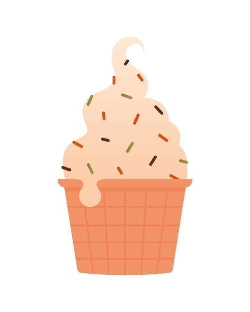 Helado en una taza de waffle Ilustración aislada vectorial con helado de postre frío Elemento de verano