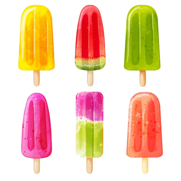Helado Vector acuarela conjunto de varios helados
