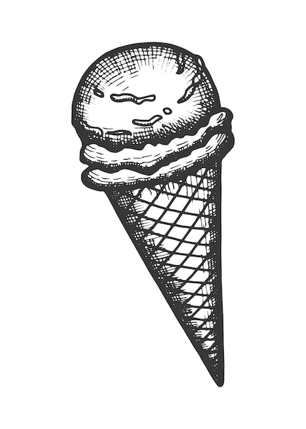 Helado en un vector de dibujo de cono de galleta