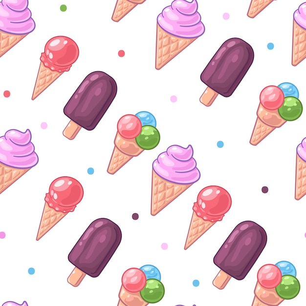 Helado vector dibujos animados de patrones sin fisuras sobre un fondo blanco