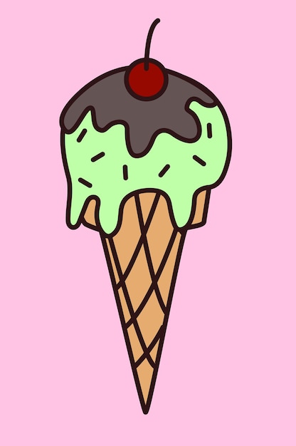 Helado vectorial en cono estilo dibujos animados