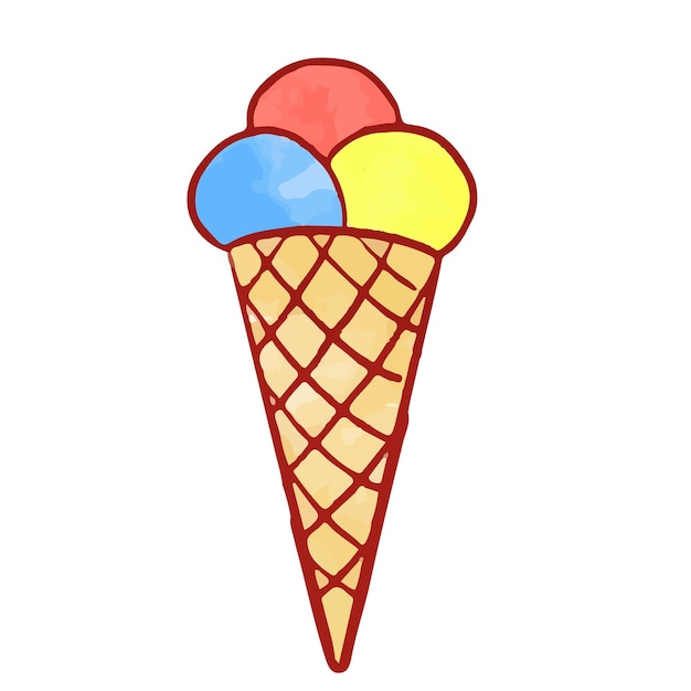Helado vectorial con contorno de color en blanco