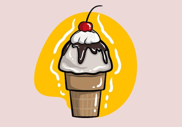 Helado vectorial dibujado a mano, helados de bola americana en conos de gofre, conjunto de íconos vibrantes