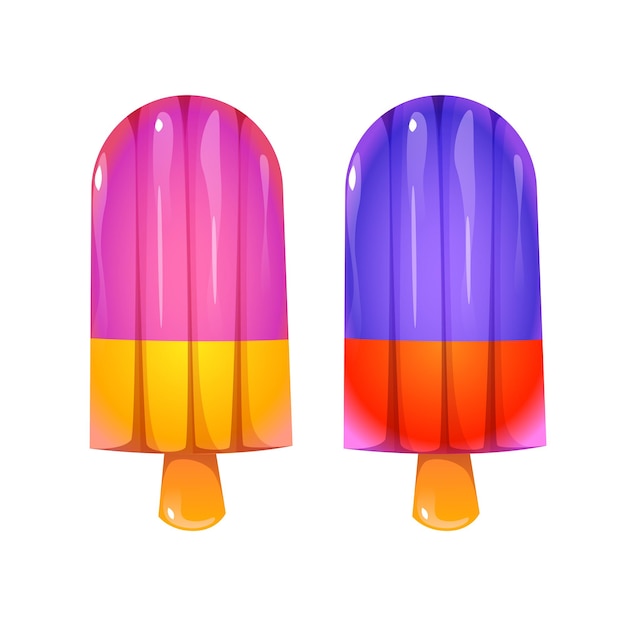 Vector helados coloridos de paletas de frutas vectoriales en juego de palos de madera