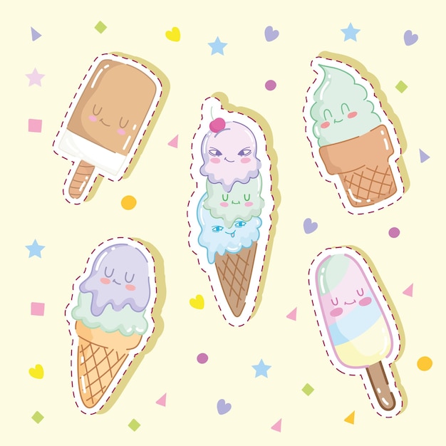 Vector helados de dibujos animados lindo