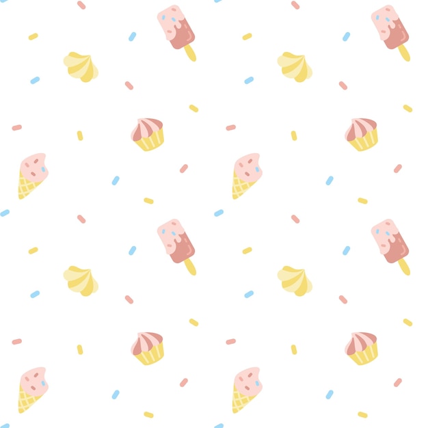 Helados y otros postres Impresión de verano en colores pastel Patrón sin costuras para envoltura de tela