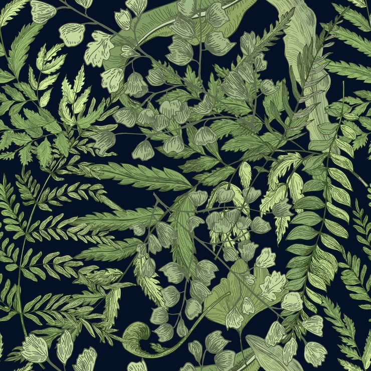 Vector helecho verde follaje. mano dibujada de patrones sin fisuras con plantas realistas.