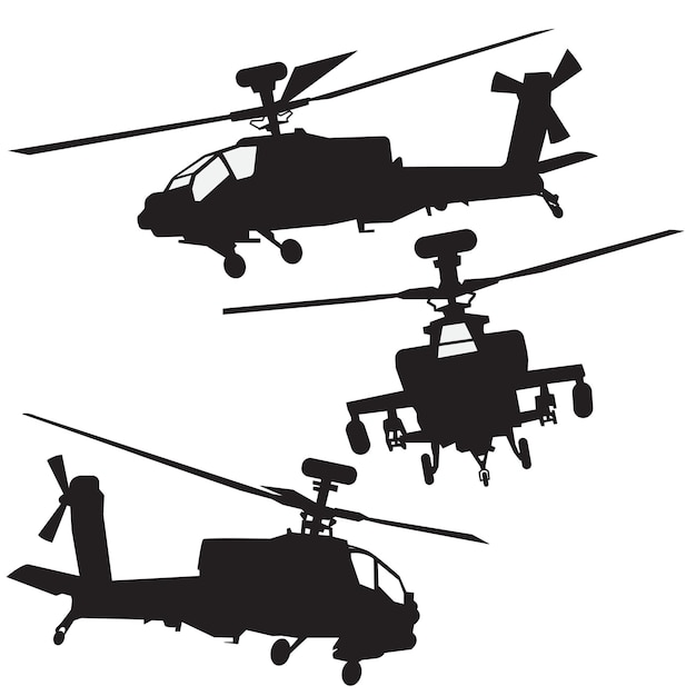 Helicóptero apache seilhouette set diseño vectorial