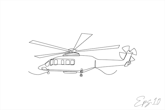 Helicóptero avión línea continua ilustración vectorial