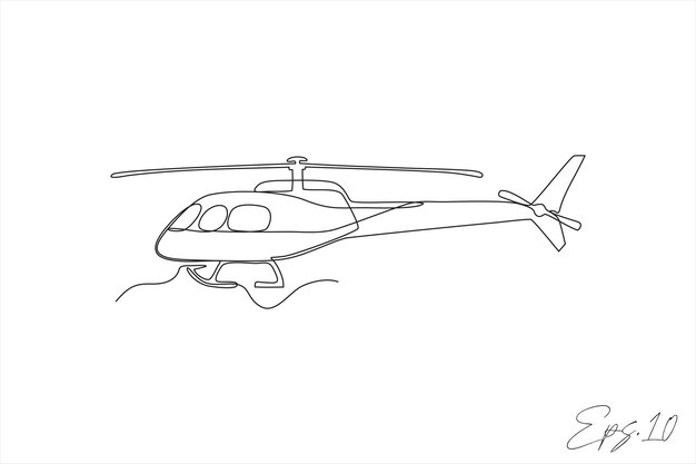 Helicóptero avión línea continua ilustración vectorial