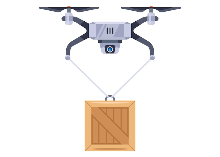 Vector helicóptero de carga entrega productos a la ilustración de vector plano del cliente