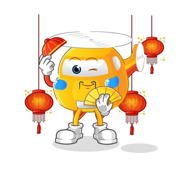 Helicóptero chino con vector de caracteres de ilustración de linternas