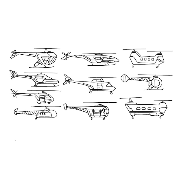 helicóptero dibujado a mano doodle ilustración vector conjunto