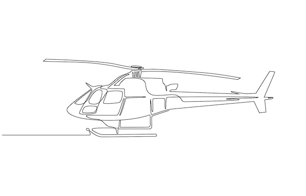 Helicóptero en estilo de dibujo de línea continua única