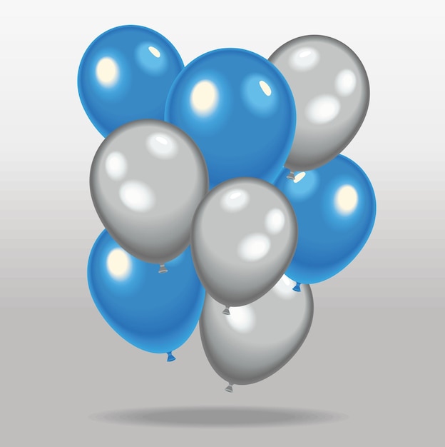 Helio de globos azules y grises.