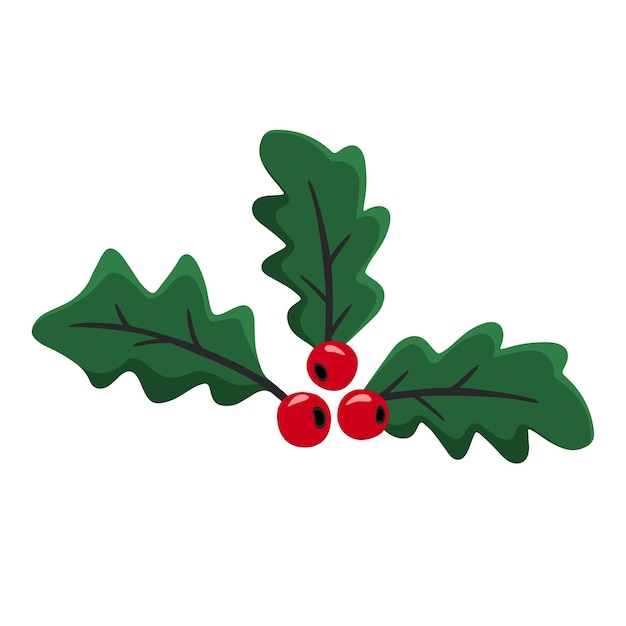 Vector helio de navidad con hojas verdes bayas rojas feliz año nuevo icono de helio de bayas elementos florales para las vacaciones de invierno símbolo de navidad ilustración vectorial dibujada a mano sobre fondo blanco