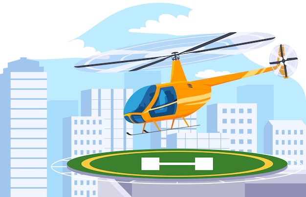 Vector un helipuerto para aterrizar helicópteros en un rascacielos en medio de la ciudad transporte para transportar personas por aire ilustración vectorial