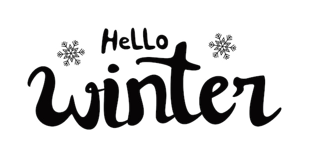 Hello diseño de caligrafía de invierno tipografía de nieve ilustración vectorial