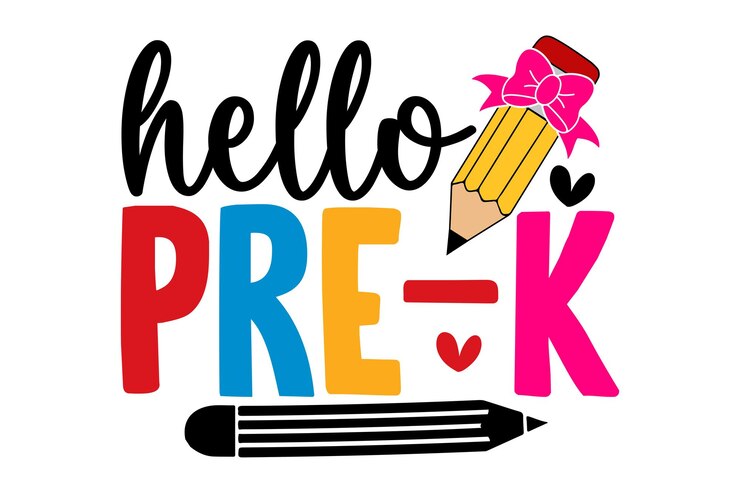 Vector hello prek back to school diseño con lápiz y elementos lindos