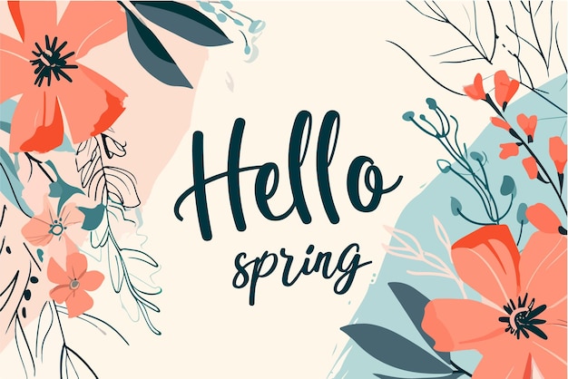 Vector hello primavera hello primavera letras ilustración vectorial con flores