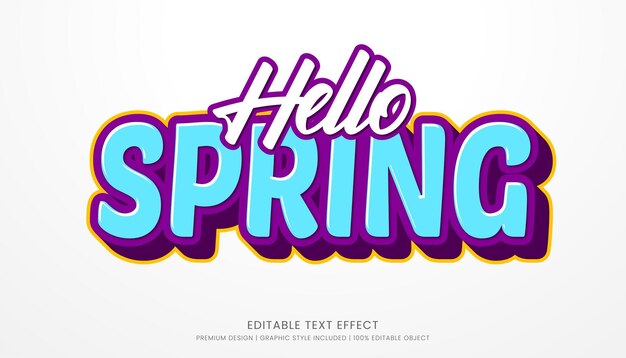 Vector hello spring plantilla de efecto de texto 3d editable tipografía en negrita y estilo abstracto