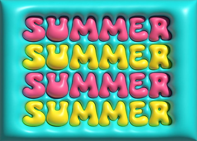 Hello summer color, diseños de efectos de texto 3d completos, texto con efecto inflado completamente colorido