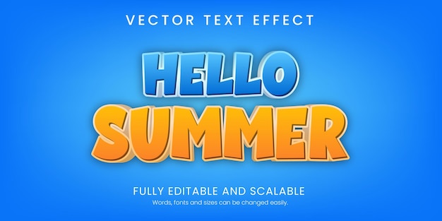 Hello Summer Efecto de texto Estilo 3D totalmente editable con fondo abstracto