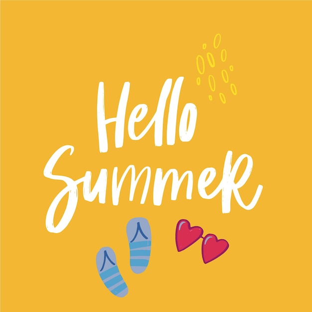 Vector hello verano letras e ilustraciones