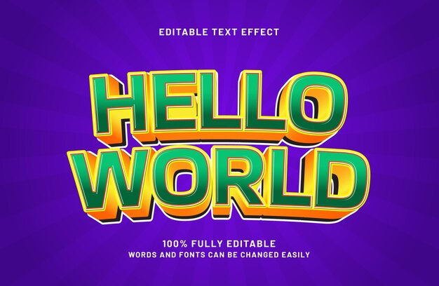 hello world efecto de texto editable en estilo de texto simple y moderno