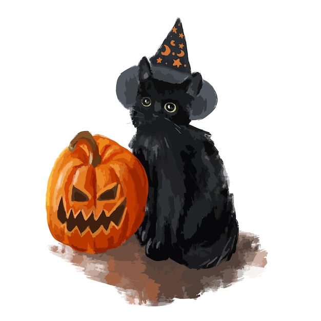 Vector helloween y un gato negro